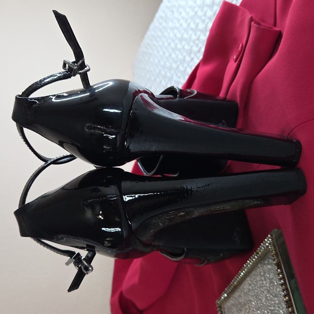 Gianni Bini Black Patent Platform Mary Jane Pump with Ankle Strap 8M